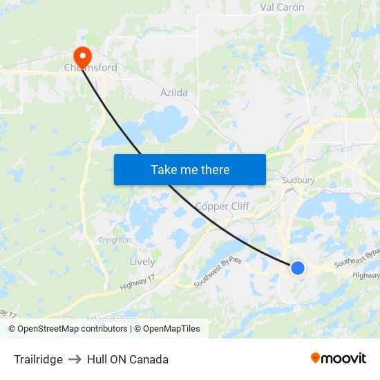 Trailridge to Hull ON Canada map