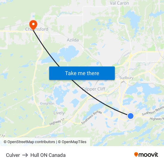 Culver to Hull ON Canada map