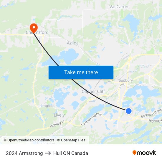 2024 Armstrong to Hull ON Canada map