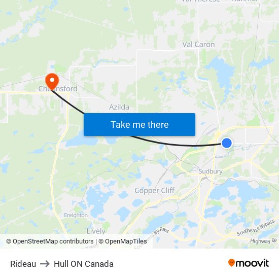 Rideau to Hull ON Canada map