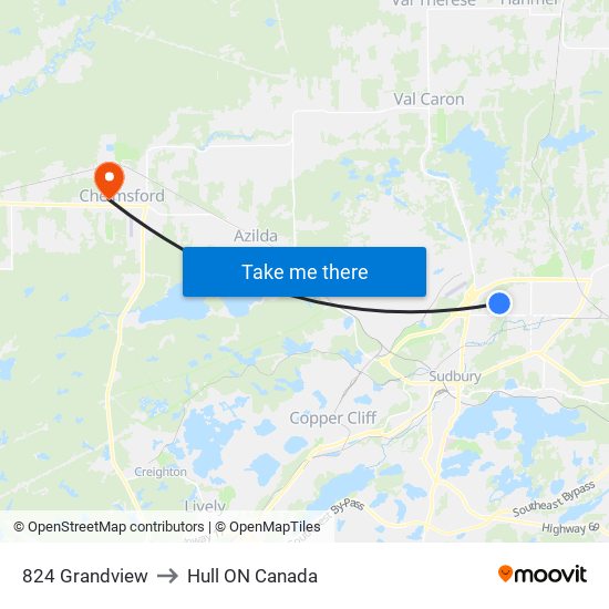 824 Grandview to Hull ON Canada map