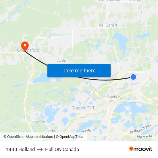 1440 Holland to Hull ON Canada map