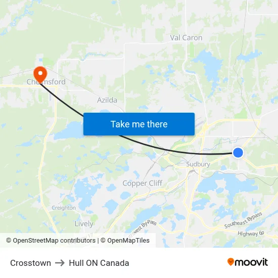 Crosstown to Hull ON Canada map