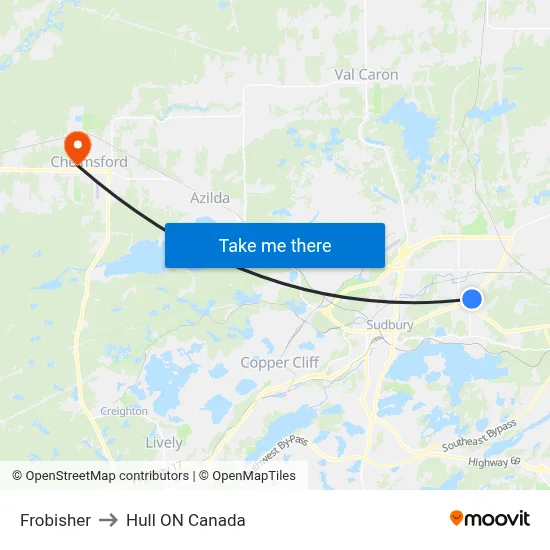 Frobisher to Hull ON Canada map