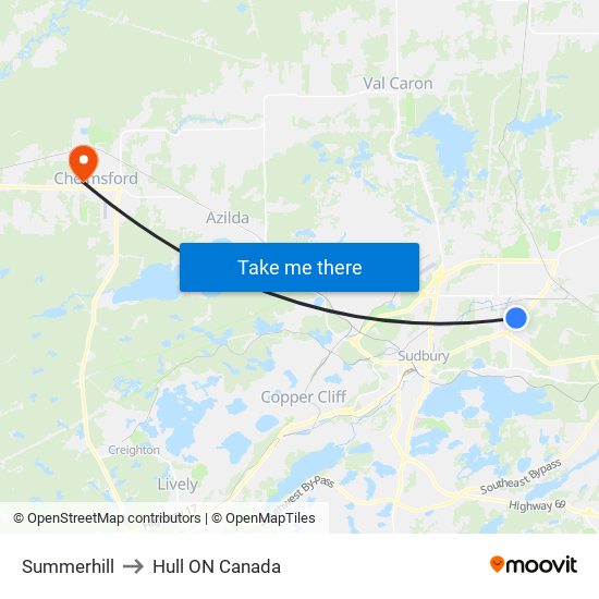 Summerhill to Hull ON Canada map