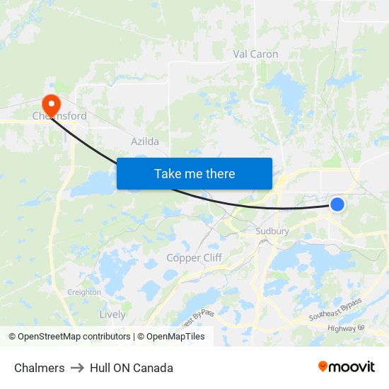 Chalmers to Hull ON Canada map