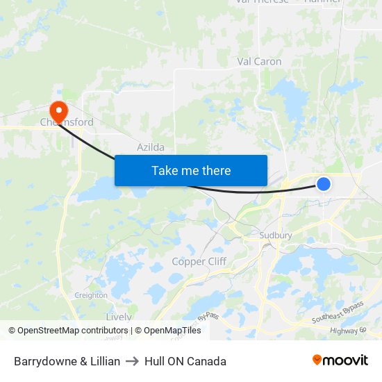 Barrydowne & Lillian to Hull ON Canada map