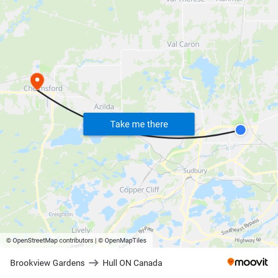 Brookview Gardens to Hull ON Canada map