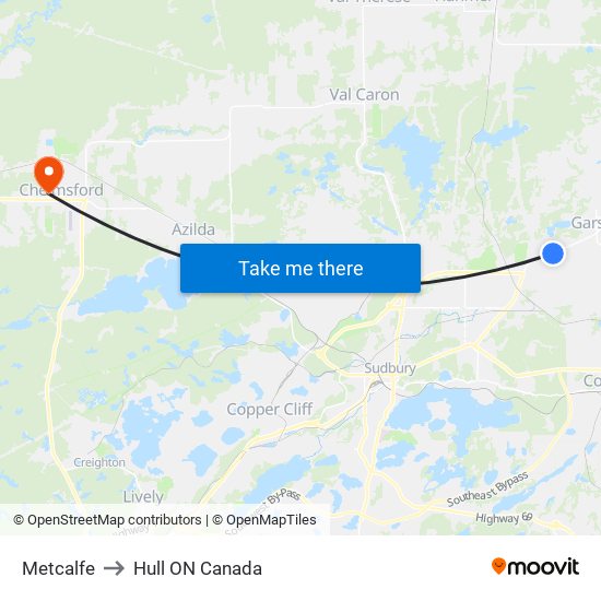 Metcalfe to Hull ON Canada map