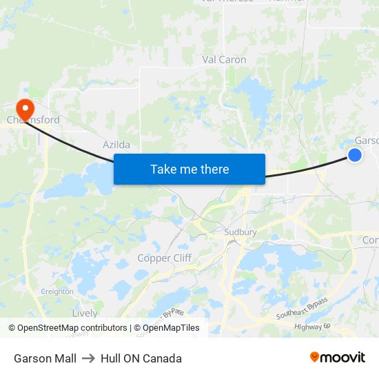 Garson Mall to Hull ON Canada map