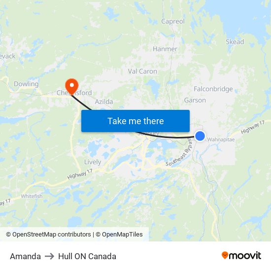 Amanda to Hull ON Canada map