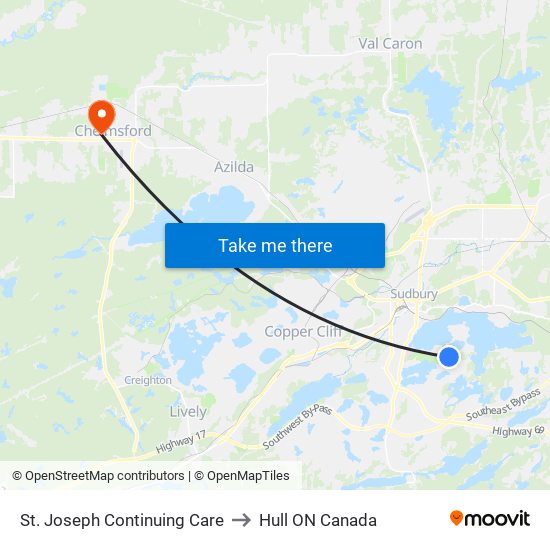 St. Joseph Continuing Care to Hull ON Canada map