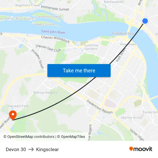 Devon 30 to Kingsclear map