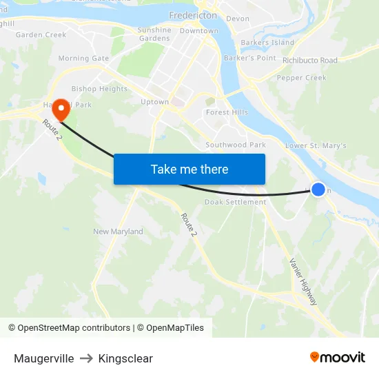 Maugerville to Kingsclear map