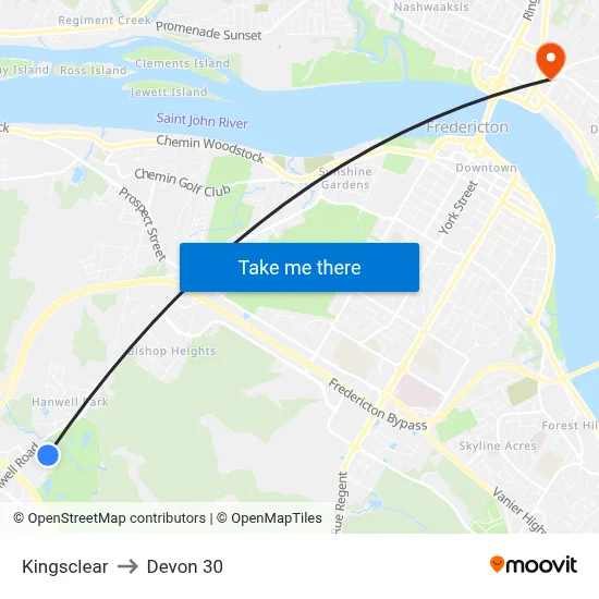 Kingsclear to Devon 30 map