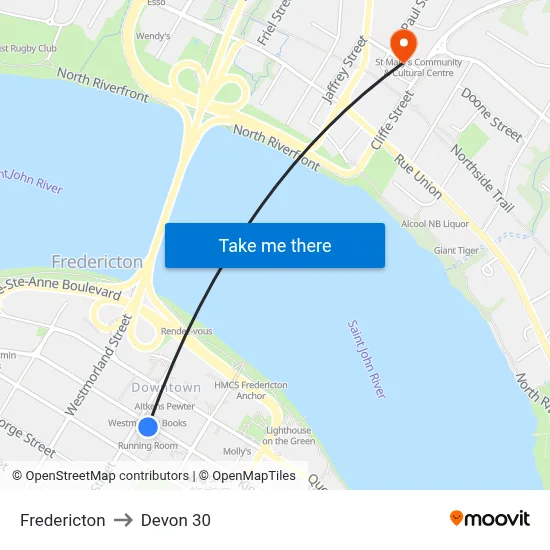 Fredericton to Devon 30 map