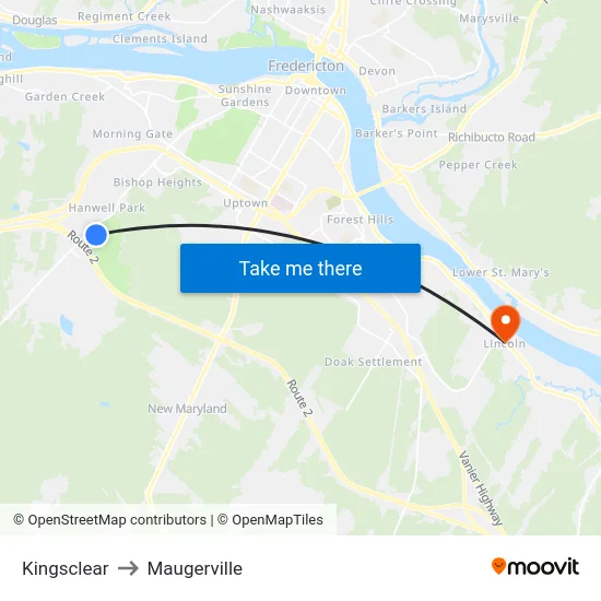 Kingsclear to Maugerville map