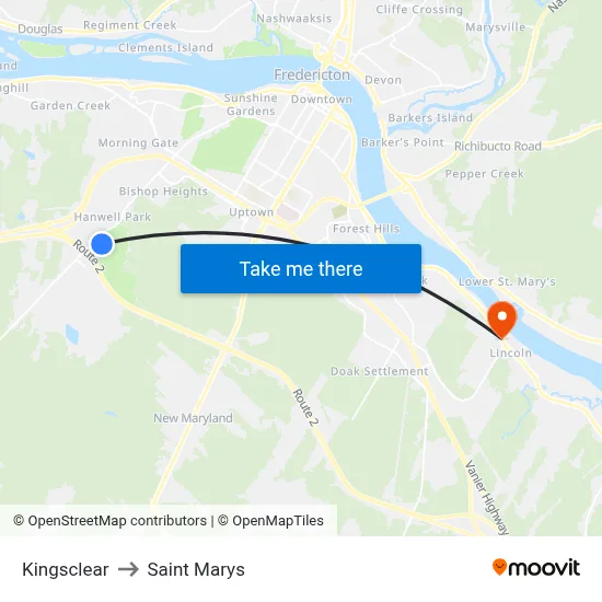 Kingsclear to Saint Marys map