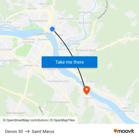 Devon 30 to Saint Marys map