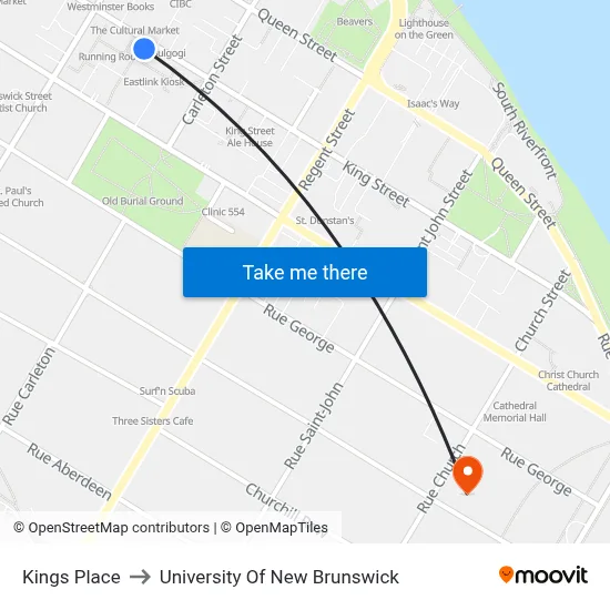Kings Place to University Of New Brunswick map