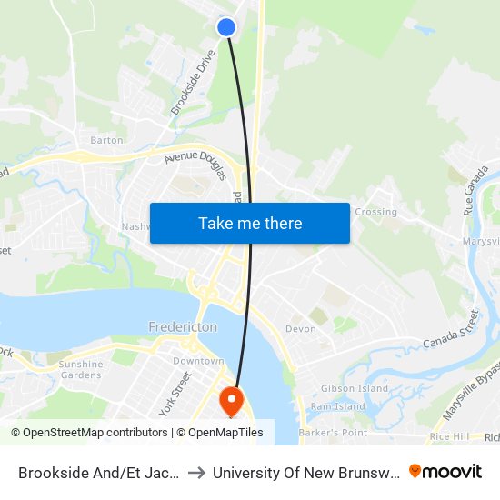 Brookside And/Et Jacob to University Of New Brunswick map