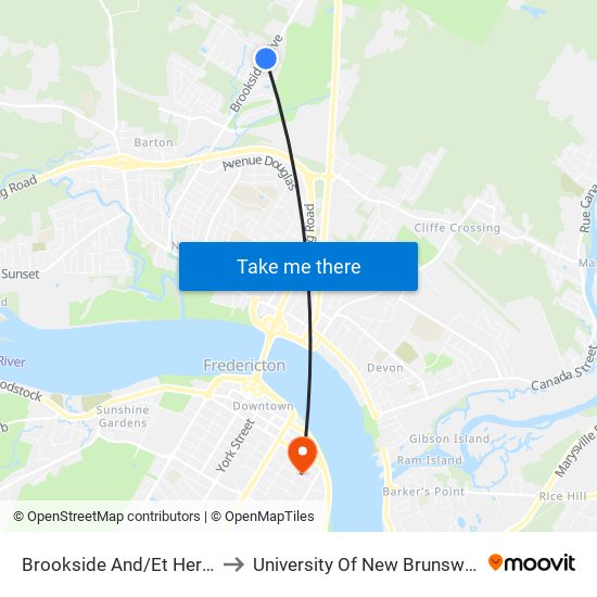 Brookside And/Et Heron to University Of New Brunswick map