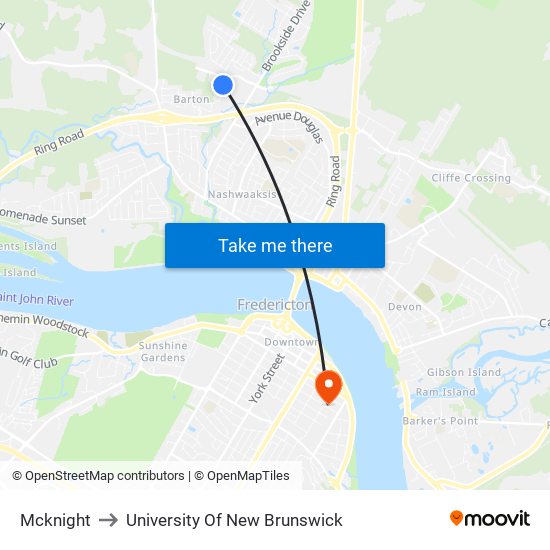 Mcknight to University Of New Brunswick map