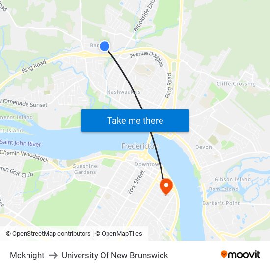 Mcknight to University Of New Brunswick map