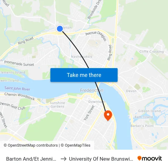 Barton And/Et Jenning to University Of New Brunswick map