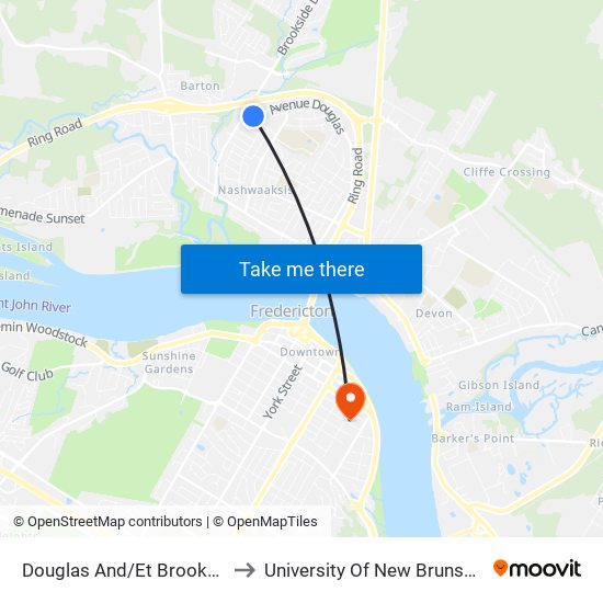 Douglas And/Et Brookside to University Of New Brunswick map