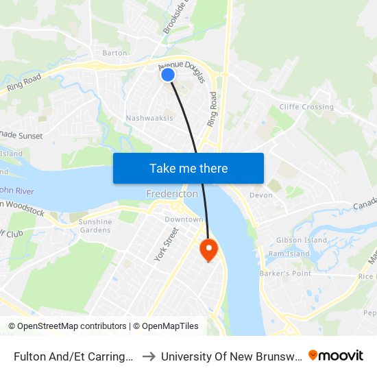 Fulton And/Et Carrington to University Of New Brunswick map