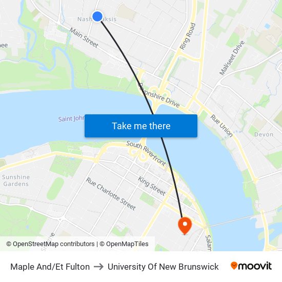 Maple And/Et Fulton to University Of New Brunswick map