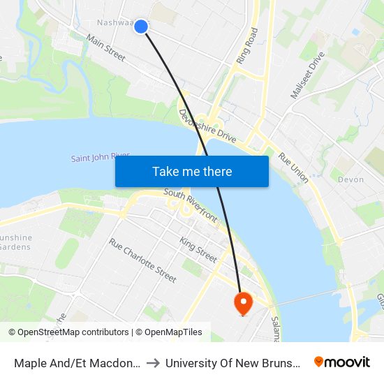 Maple And/Et Macdonald to University Of New Brunswick map