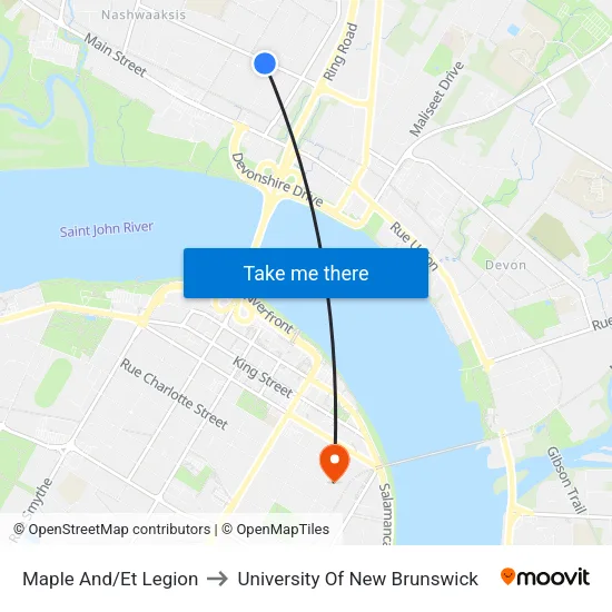 Maple And/Et Legion to University Of New Brunswick map