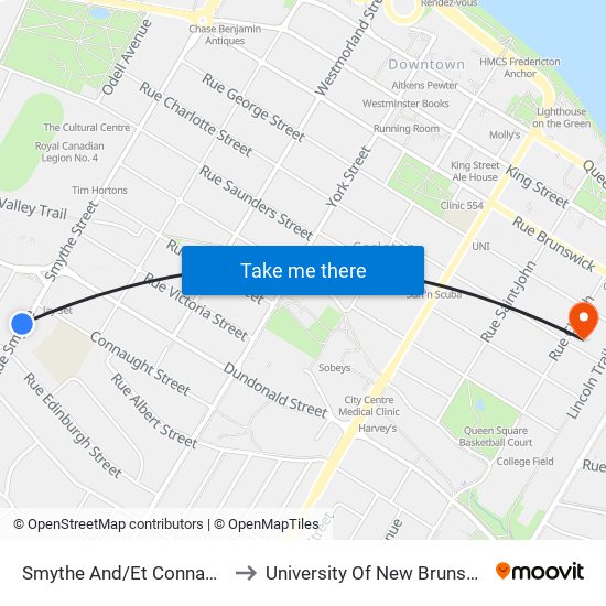 Smythe And/Et Connaught to University Of New Brunswick map