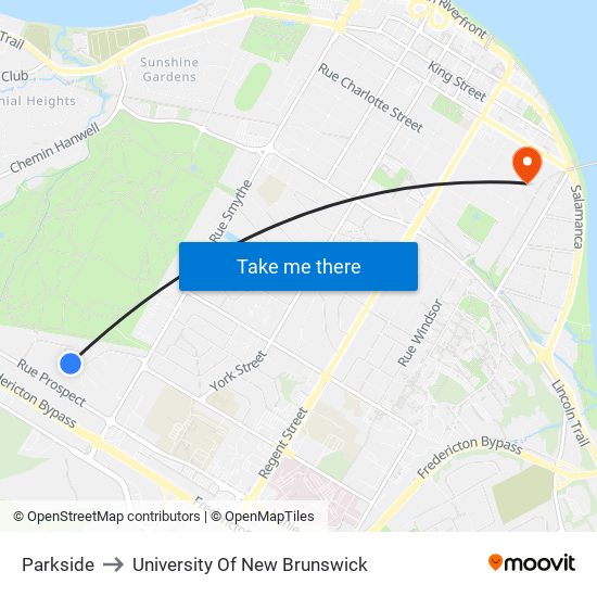 Parkside to University Of New Brunswick map