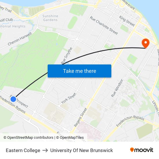 Eastern College to University Of New Brunswick map