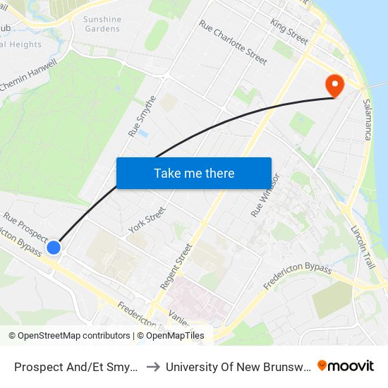 Prospect And/Et Smythe to University Of New Brunswick map