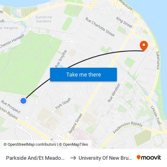 Parkside And/Et Meadow Green to University Of New Brunswick map