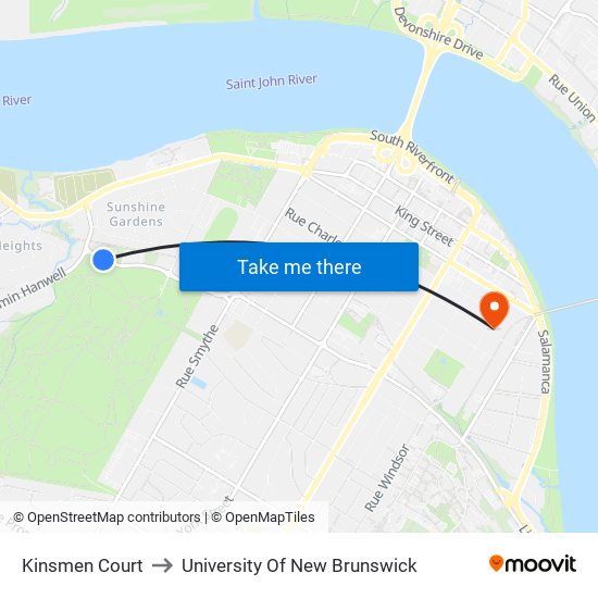 Kinsmen Court to University Of New Brunswick map