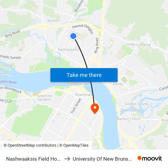 Nashwaaksis Field House to University Of New Brunswick map