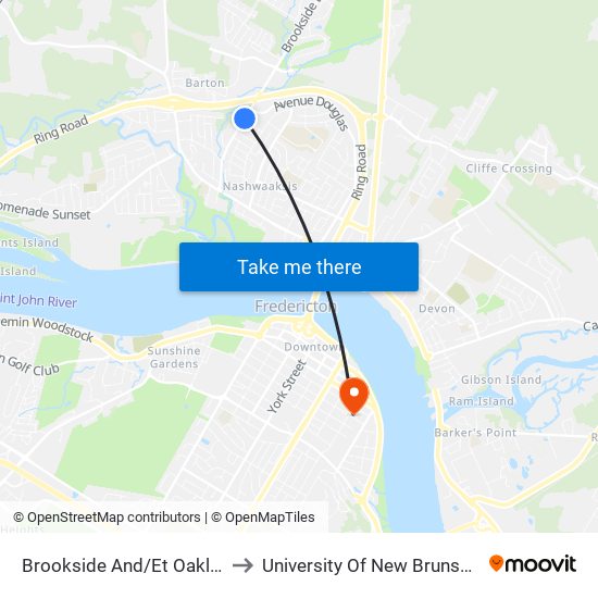 Brookside And/Et Oakland to University Of New Brunswick map