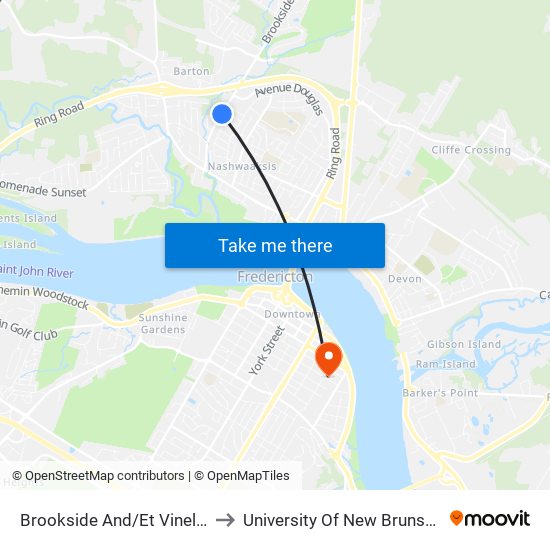 Brookside And/Et Vineland to University Of New Brunswick map