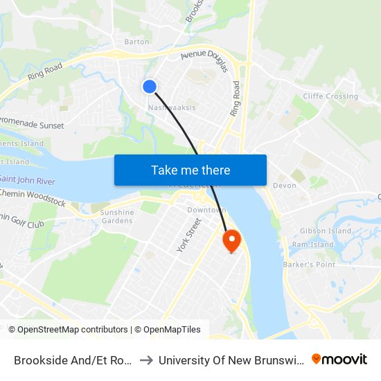 Brookside And/Et Rose to University Of New Brunswick map