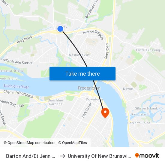 Barton And/Et Jenning to University Of New Brunswick map
