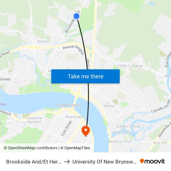 Brookside And/Et Heron to University Of New Brunswick map