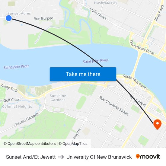 Sunset And/Et Jewett to University Of New Brunswick map