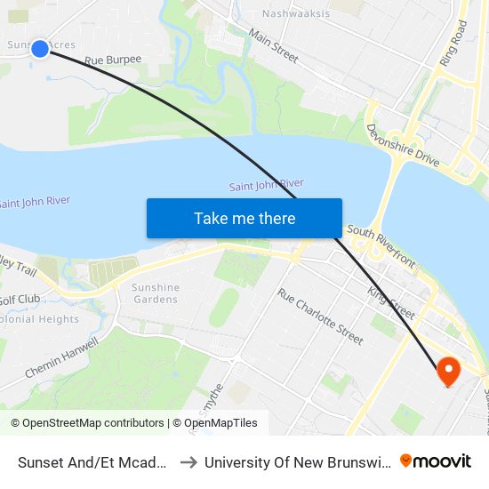 Sunset And/Et Mcadam to University Of New Brunswick map