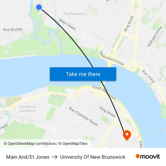 Main And/Et Jones to University Of New Brunswick map