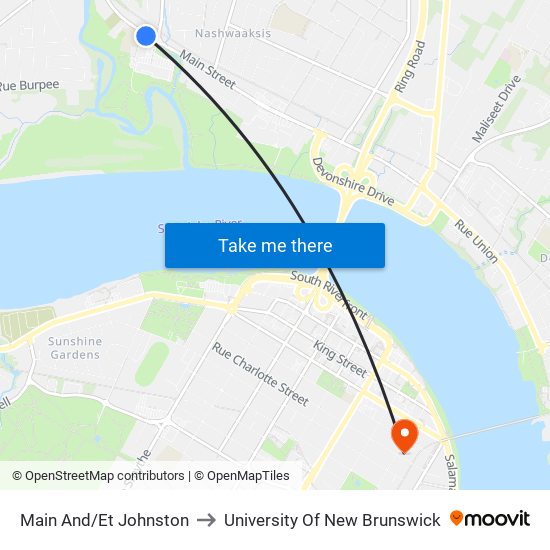 Main And/Et Johnston to University Of New Brunswick map